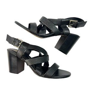 Isola Falmouth Sandals Size 9 M Black Leather Strappy Chunky Block Heel Open Toe